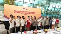Penyambutan atlet panjat tebing Indonesia di Bandara Soekarno-Hatta