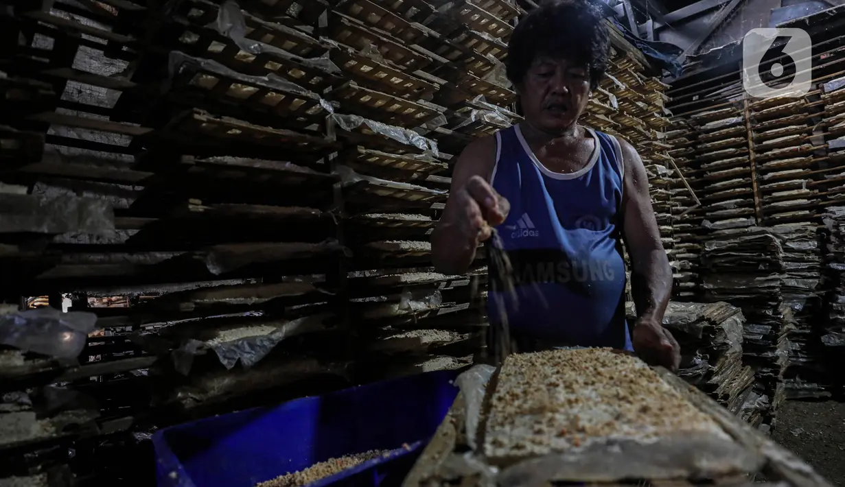 Pekerja tengah memproduksi oncom di industri rumahan kawasan Jakarta, Jumat (17/5/2024). (Liputan6/Angga Yuniar)