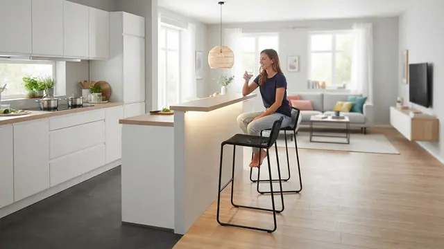Desain Meja Bar Mini sebagai Pembatas Dapur dan Ruang Keluarga