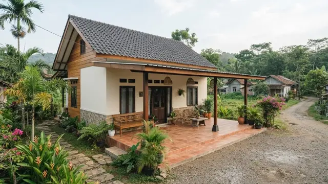 Model Rumah Kampung Modern dengan Teras Luas