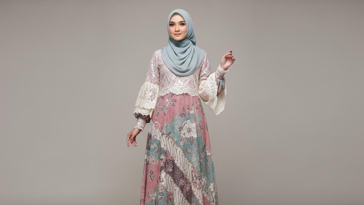 6 Model Gamis Batik Brokat Glitter Soft untuk Kondangan, Cocok Bagi Segala Usia