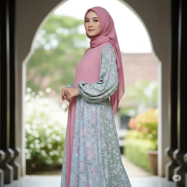 Dress Batik Kombinasi Warna Pastel