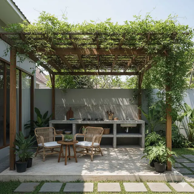 Teras Rumah Menyatu dengan Dapur Outdoor