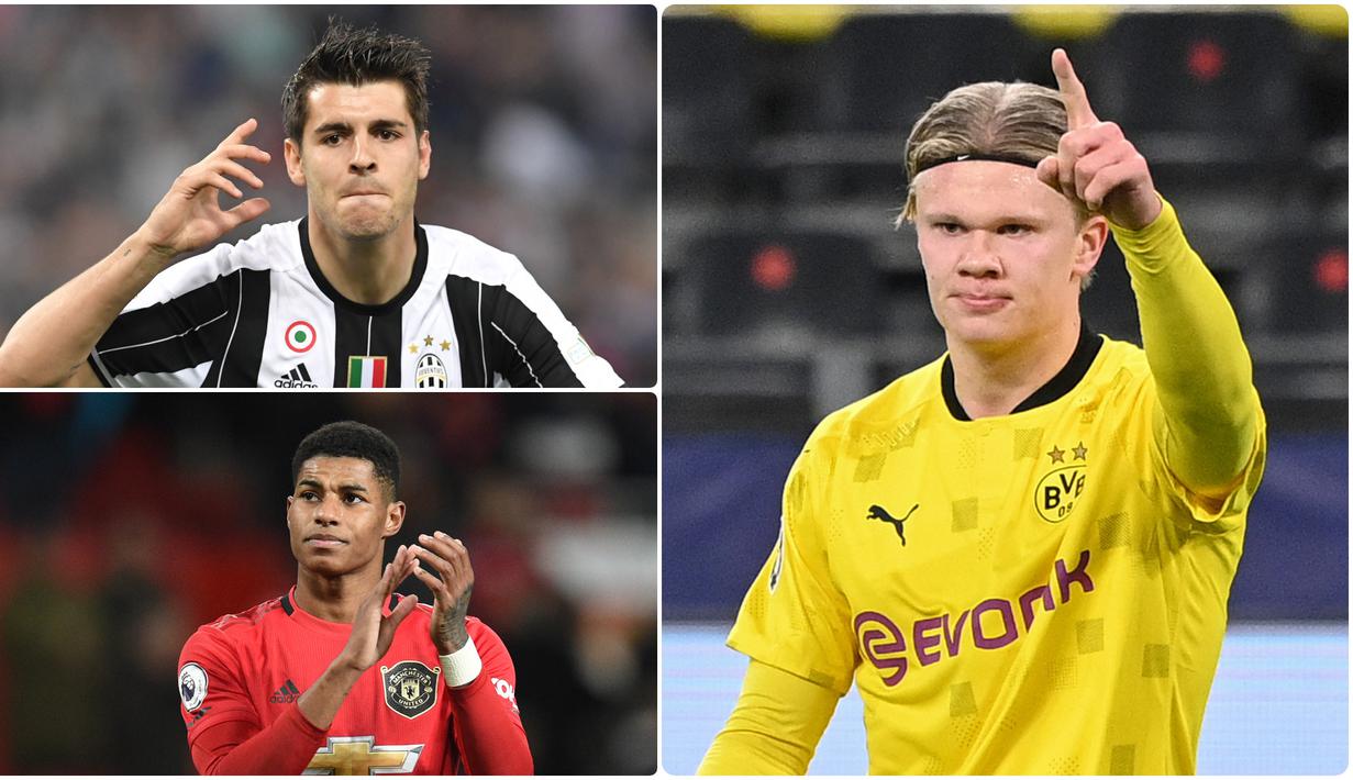 Penyerang Borussia Dortmund, Erling Braut Haaland, jadi pemain tersubur dalam mencetak gol hingga matchday kelima Liga Champions musim ini. Haaland sendiri telah mencetak enam gol pada matchday 4. Berikut top skor sementara Liga Champions musim ini. (kolase foto AFP)