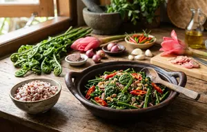 Resep Tumis Daun Pakis dengan Bunga Kecombrang dan Cabai