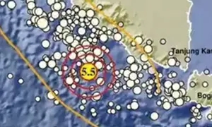 Gempa Magnitudo 5,5 mengguncang wilayah Enggano Bengkulu, Minggu malam (9/8/2026), pukul 22.15.04 WIB. (Liputan6.com/ Dok BMKG)