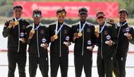Tim dayung Indonesia sukses menyabet dua medali emas di SEA Games 2025 Thailand usai bertanding di The Royal Thai Navy Rowing and Canoeing Training Center, Rayong, pada Selasa (15/12/2025). (Foto: NOC Indonesia/Didik Setiawan)