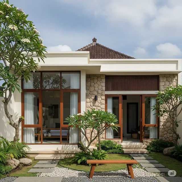 Rumah Minimalis + Batu Alam & Kayu