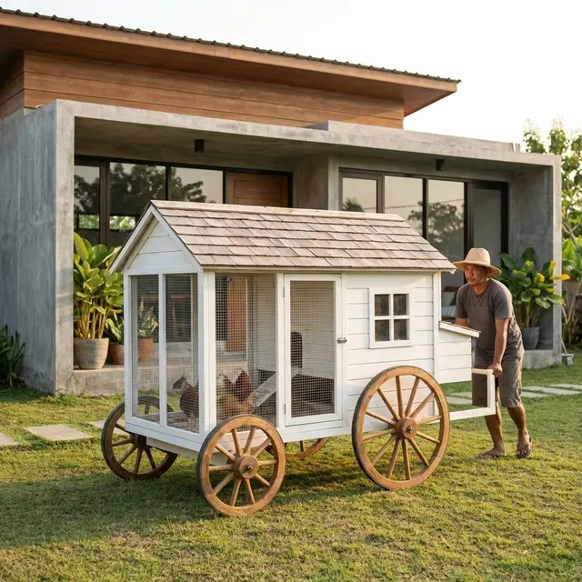 Kandang Portable dengan Roda Kayu (Gemini AI)