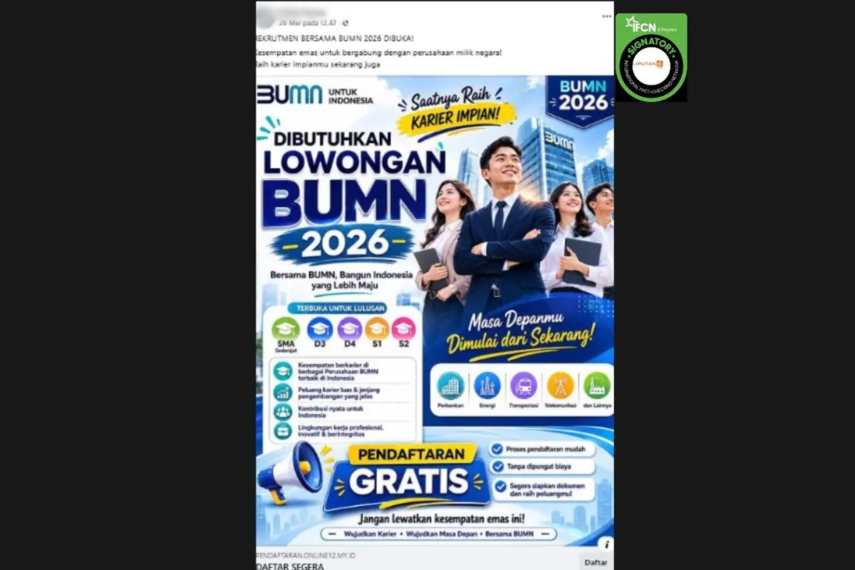 Cek Fakta Liputan6.com mendapati klaim link pendaftaran Rekrutmen Bersama BUMN 2026.