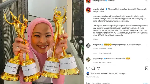 Kocak, Tantri Kotak Pamer Raih Penghargaan Anugerah Menjadi Ibu dengan Banyak Kategori Lucu. (instagram.com/tantrisyalindri)