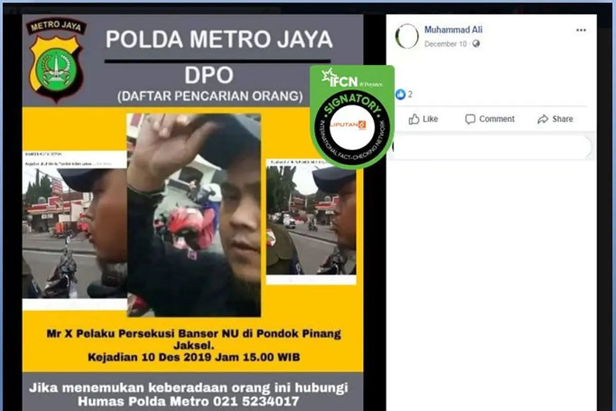 [Cek Fakta] Pamflet DPO Pelaku Persekusi Banser NU Tersebar, Benarkah?