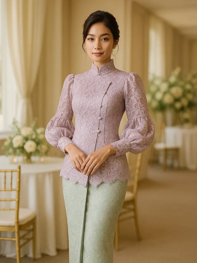 Model Kebaya Janggan Brokat Lengan Balon