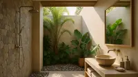 10 Inspirasi Kamar Mandi Semi Outdoor, Beri Kesan Natural dan Kekinian 2025