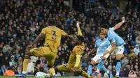 Omar Marmoush mencetak gol dalam laga Manchester City vs Crystal Palace di Liga Inggris, Kamis (14/5/2026). (AP Photo/Ian Hodgson)