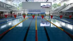 Tampilan kolam renang Gelora Bung Karno pasca dilakukan renovasi, Jakarta, Jumat (10/11). Renovasi fisik Stadion Aquatik Gelora Bung Karno dinyatakan selesai dan siap digunakan untuk penyelenggaraan Asian Games 2018. (Liputan6.com/Helmi Fithriansyah)
