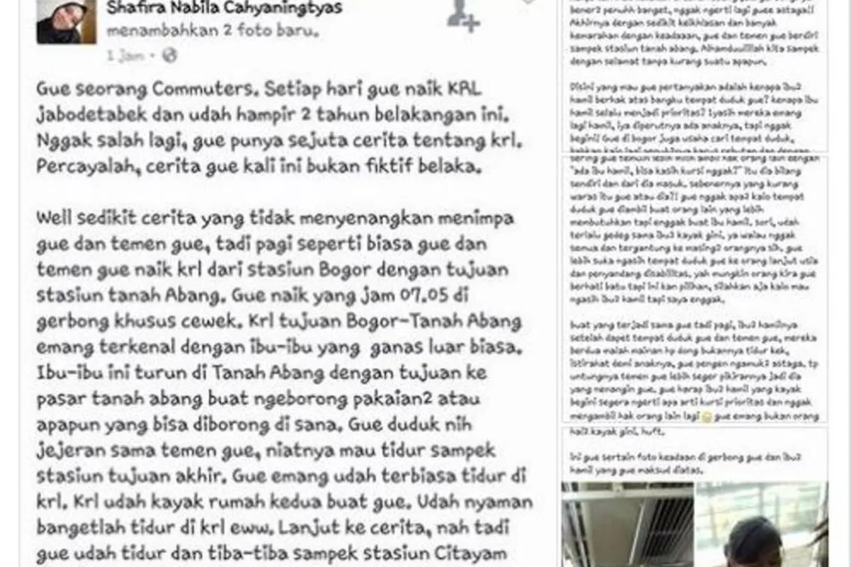 [Bintang] Shafira Nabila dan Curhatannya Soal Bangku untuk Ibu Hamil di KRL