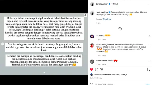 Tantri Kotak Hampir Keluar dari Band, Berubah Pikiran Gara-Gara Fansnya Seorang Atlet Disabilitas