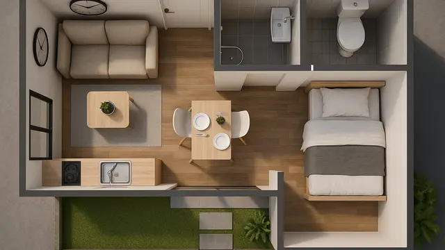 Desain Rumah Tipe 21 dengan Taman Belakang Kecil