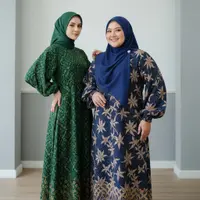 Model Gamis Batik Dress Modern yang Cocok untuk Semua Bentuk Badan Model Balloon Seeve/ Ilustrasi AI