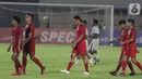 Pemain Timnas Indonesia U-19 usai melawan Timor Leste pada laga kualifikasi Grup K Piala AFC U-19 2020 di Stadion Madya Gelora Bung Karno, Jakarta, Rabu (6/11/2019). Indonesia unggul 3-1. (Liputan6.com/Helmi Fithriansyah)