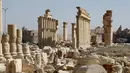 Kondisi Arch of Triumph yang rusak di kota kuno Palmyra, Provinsi Homs, Suriah, 7 Februari 2021. Selain Palmyra dan Aleppo, kota kuno Damaskus dan Bosra juga mengalami kerusakan. (LOUAI BESHARA/AFP)