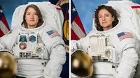 Dua astronaut wanita Amerika Serikat (AS), Christina Koch (kiri) dan Jessica Meir, menuntaskan aktivitas spacewalk&nbsp;di luar Stasiun Antariksa Internasional pada 15 Januari 2020. (NASA)