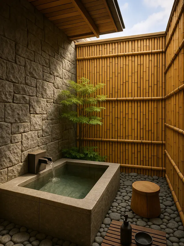 Inspirasi Kamar Mandi Semi Outdoor Bergaya Jepang (Image by ChatGPT)