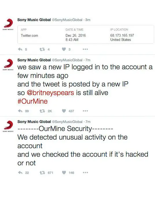 Nampaknya cukup meyakinkan berita tersebut karena akun itu tidak sekali menuliskannya. Di unggahan selanjutnya, ia menuliskan penyebab Britney meninggal adalah sebuah kecelakaan. (doc.mirror.co.uk)