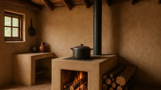 Contoh Model Dapur Tungku Kayu Bakar Minimalis untuk Rumah Tradisional/Ilustrasi AI