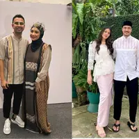 Pasangan Rezky Aditya dan Citra Kirana tampil elegan mengenakan baju sarimbit dari koleksi Selayar Ria Miranda. Baju lebaran dengan detail motif senada dengan pasangan bikin terlihat makin serasi. [@citraciki]