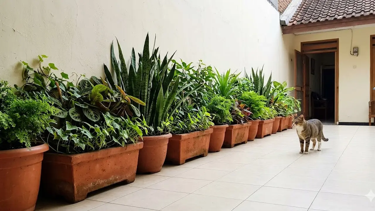 Cara Membuat Barisan Pot Tanaman agar Kucing Liar Tidak Tidur di Teras Rumah