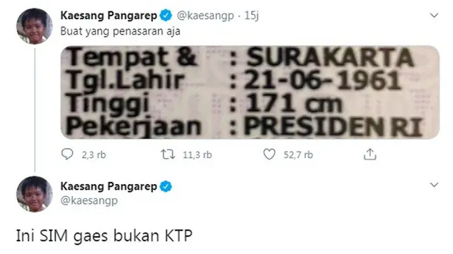 Kaesang Unggah FOTO SIM Presiden Jokowi, Status Pekerjaan Curi Perhatian