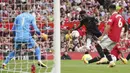 Arsenal bukan tanpa perlawanan. The Gunners beberapa kali mampu merepotkan pertahanan MU dan akhirnya hanya mampu memperkecil skor melalui Bukayo Saka. (AP /Dave Thompson)