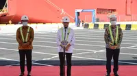 Menteri Perhubungan (Menhub) Budi Karya Sumadi hadir langsung di Pelabuhan Patimban menyaksikan dilakukannya Soft Launching dan Pengoperasian Perdana Pelabuhan Internasional Patimban, Subang, Jawa Barat, Minggu (20/12/2020). (Foto: Kemenhub)