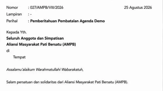 AMPB Bantah Kabar Demo Warga Pati 27 Agustus Batal