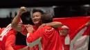 Ihsan Maulana  mengepalkan tangan usai mengalahkan pebulu tangkis Malaysia Lee Zii Jia pada final Bulutangkis beregu putra SEA Games 2017 di Axiata Arena, Malaysia, Kamis (24/8). Indonesia meraih medali emas. (Bola.com/Liputan6.com/Faizal Fanani)