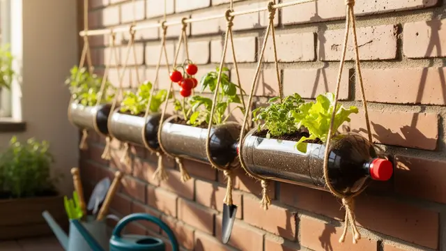Ilustrasi Desain Kebun Sayur Pocket Garden dari Botol Plastik Bekas/Gemini AI