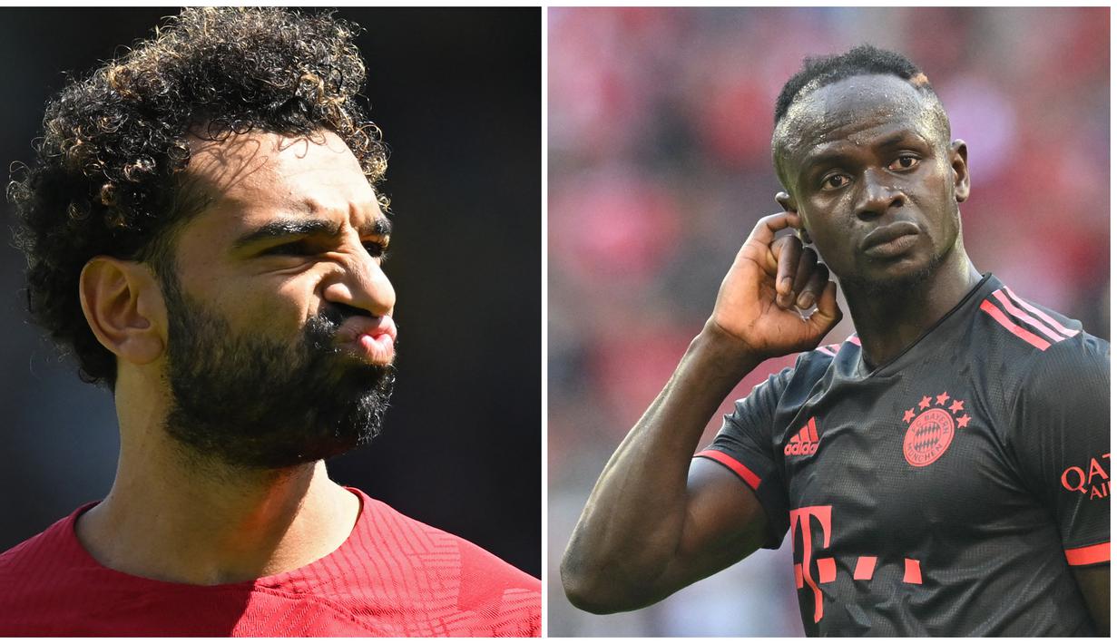 Foto kombo Mohamed Salah (kiri) dan Sadio Mane pada laga kedua Liverpool dan Bayern Munchen di musim 2022/2023. Keduanya sama-sama tidak mencetak gol, namun Bayern Munchen berhasil menang 2-0 atas Wolfsburg. Sedangkan Liverpool kembali bermain imbang 1-1 melawan Crystal Palace. (Foto: AFP/Justin Tallis, Kerstin Joensson)