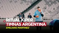 Berita Video, melihat ritual unik kiper Timnas Argentina sebelum berada di bawah mistar gawang di SUGBK pada Minggu (18/6/2023)