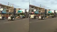 Viral pengendara motor lawan arah dan potong jalur di depan mobil dinas Jokowi (Liputan6.com/Fauzan)