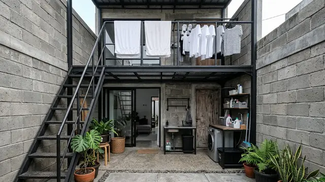 Model Teras Belakang Rumah Sempit untuk Tempat Jemuran