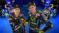 Duo Movistar Yamaha, Maverick Vinales dan Valentino Rossi (kanan), diklaim memiliki hubungan yang harmonis jelang MotoGP 2017. (Crash) 