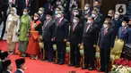 Jajaran menteri-menteri kabinet Jokowi menghadiri Sidang Tahunan MPR dan Sidang Bersama DPR - DPD Tahun 2022 di Gedung Nusantara, Kompleks Parlemen, Senayan, Jakarta, Selasa (16/8/2022). Sidang dihadiri langsung oleh Presiden Joko Widodo (Jokowi), Wakil Presiden Ma'ruf Amin, serta jajaran menteri-menteri kabinet Jokowi serta para ketua lembaga. (Liputan6.com/Johan Tallo)
