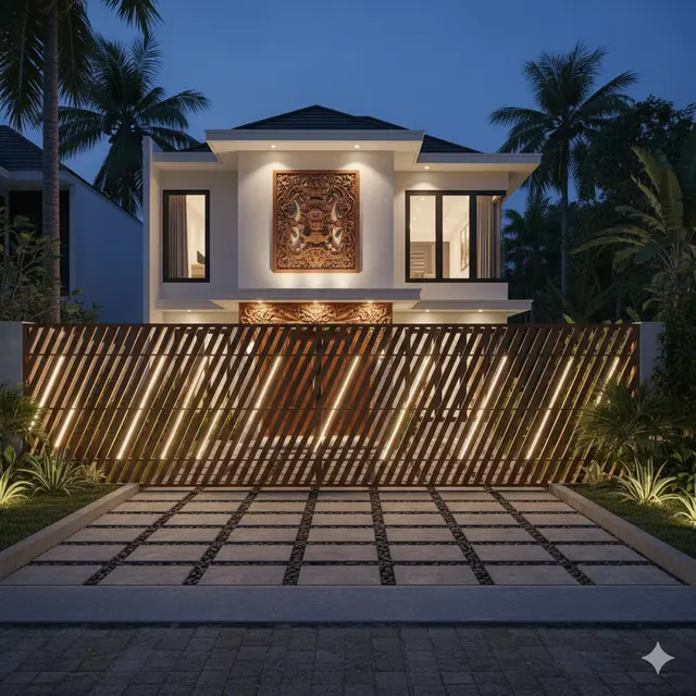 Pagar Kayu Minimalis Susun Miring