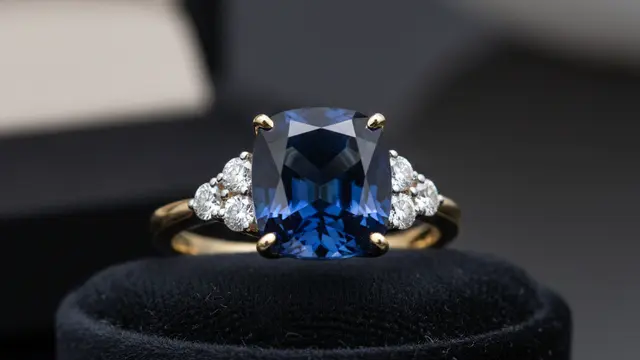 Cincin Emas Cushion Cut Sapphire & Diamond Ring