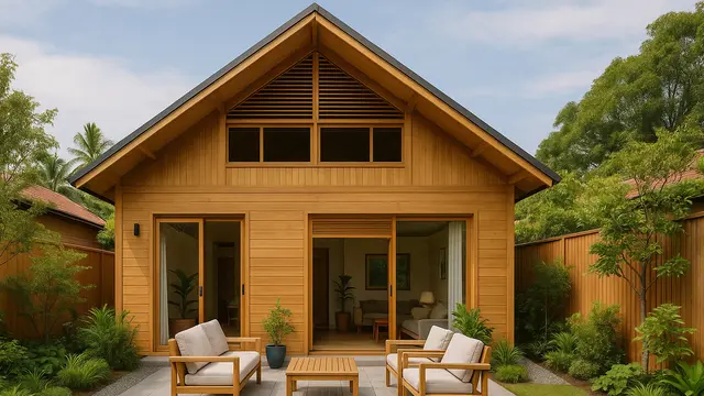 Desain Rumah Kayu Modern dengan Taman Belakang Kecil Buat Santai/Ilustrasi gambar oleh ChatGPT