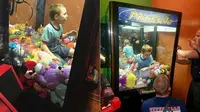 Petugas menyelamatkan seorang anak laki-laki dari dalam mesin cakar arcade pada hari Rabu, 6 Februari 2018, di Florida setelah dia masuk ke dalam mesin untuk mendapatkan mainan. (Titusville Fire and Emergency Services)