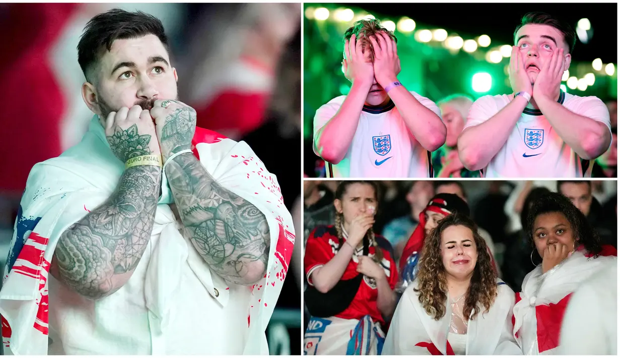 Fans Timnas Inggris kembali harus mengubur dalam-dalam kerinduannya untuk melihat Tim Tiga Singa menjadi juara. Duka semakin terasa bagi suporter lantaran kegagalan terjadi di rumah sendiri. Berikut reaksi fans Inggris usai gagal juara Euro 2020 (Euro 2021).