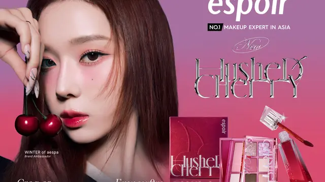 Rahasia Tampilan Bibir Glossy dan Mata Shimmering ala Winter aespa dengan Hushed Cherry Edition dari Espoir (Espoir)